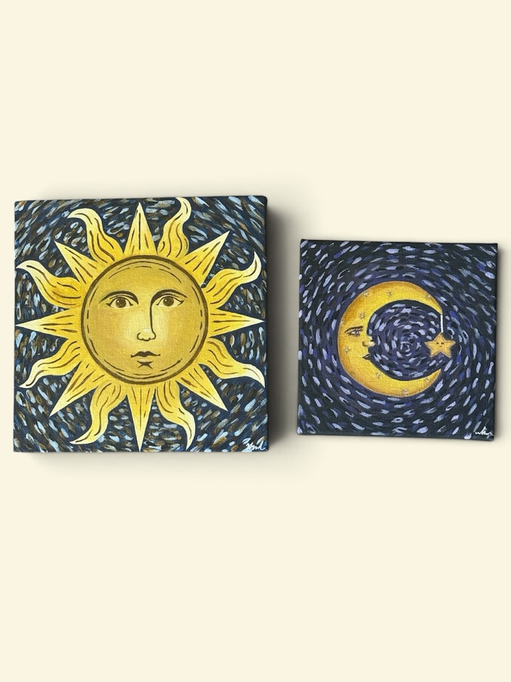 Sun & Moon Canvas Hand Painted Set!